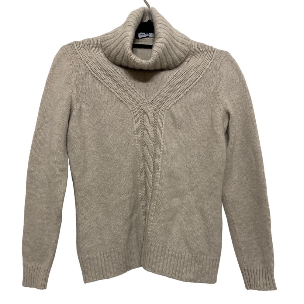 Lafayette 148 NY women sweater turtleneck 100% cashmere M beige luxury soft